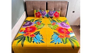 Hot Sale Rayon Bedsheet Floral Design Hand Painted High Quality